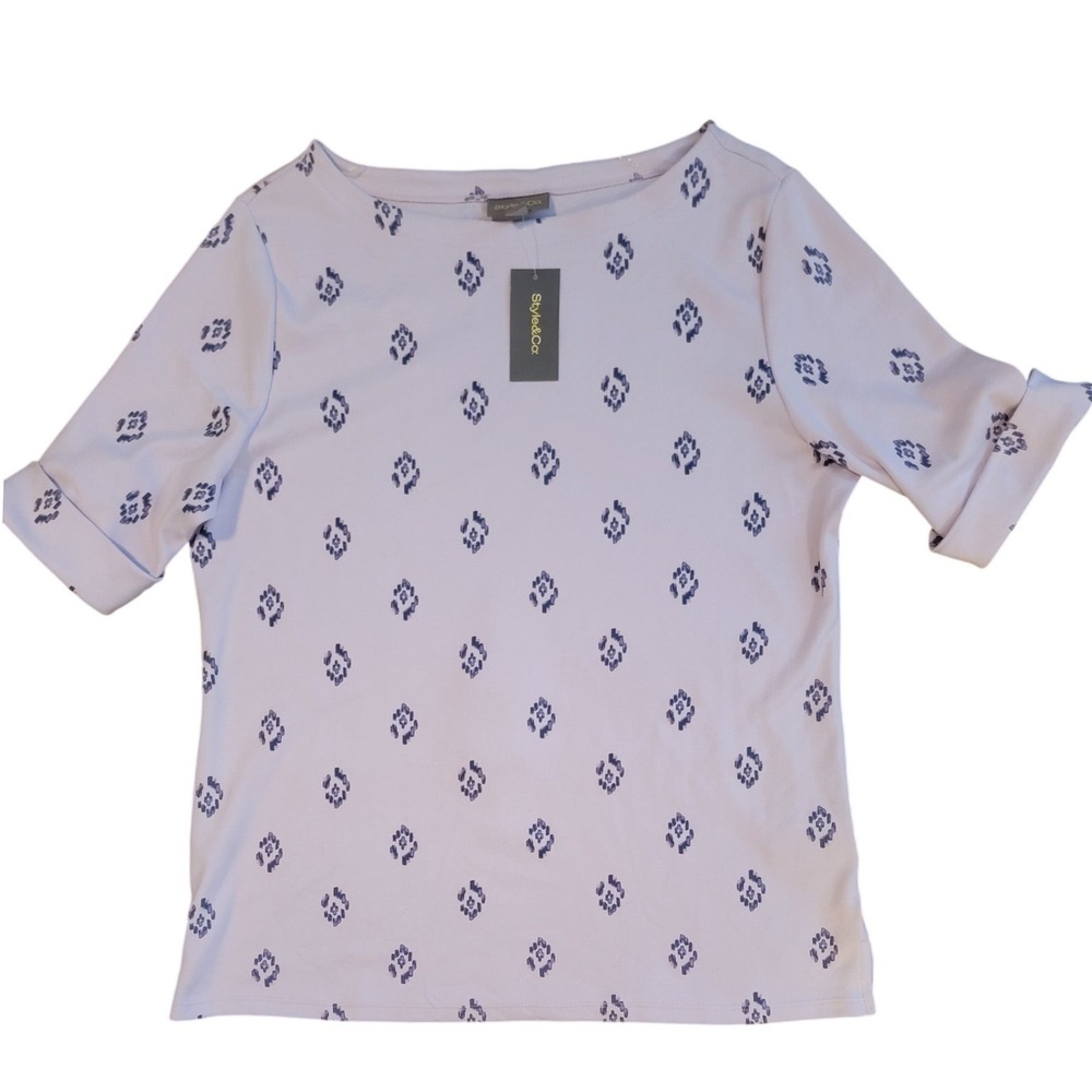 Style‎ Co. Women's Pink Blue Ikat Print Elbow Sleeve Tee Shirt Top XXL